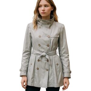 ROEM Girl Double-Breasted Gray Jacket Half Trench Coat Lace Bottom Belted size S